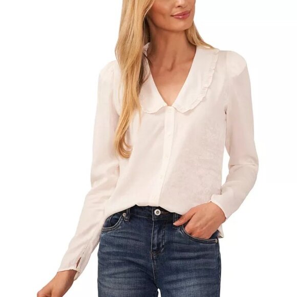 CeCe Women's Oversized Collared Blouse, Small - Picture 1 of 5